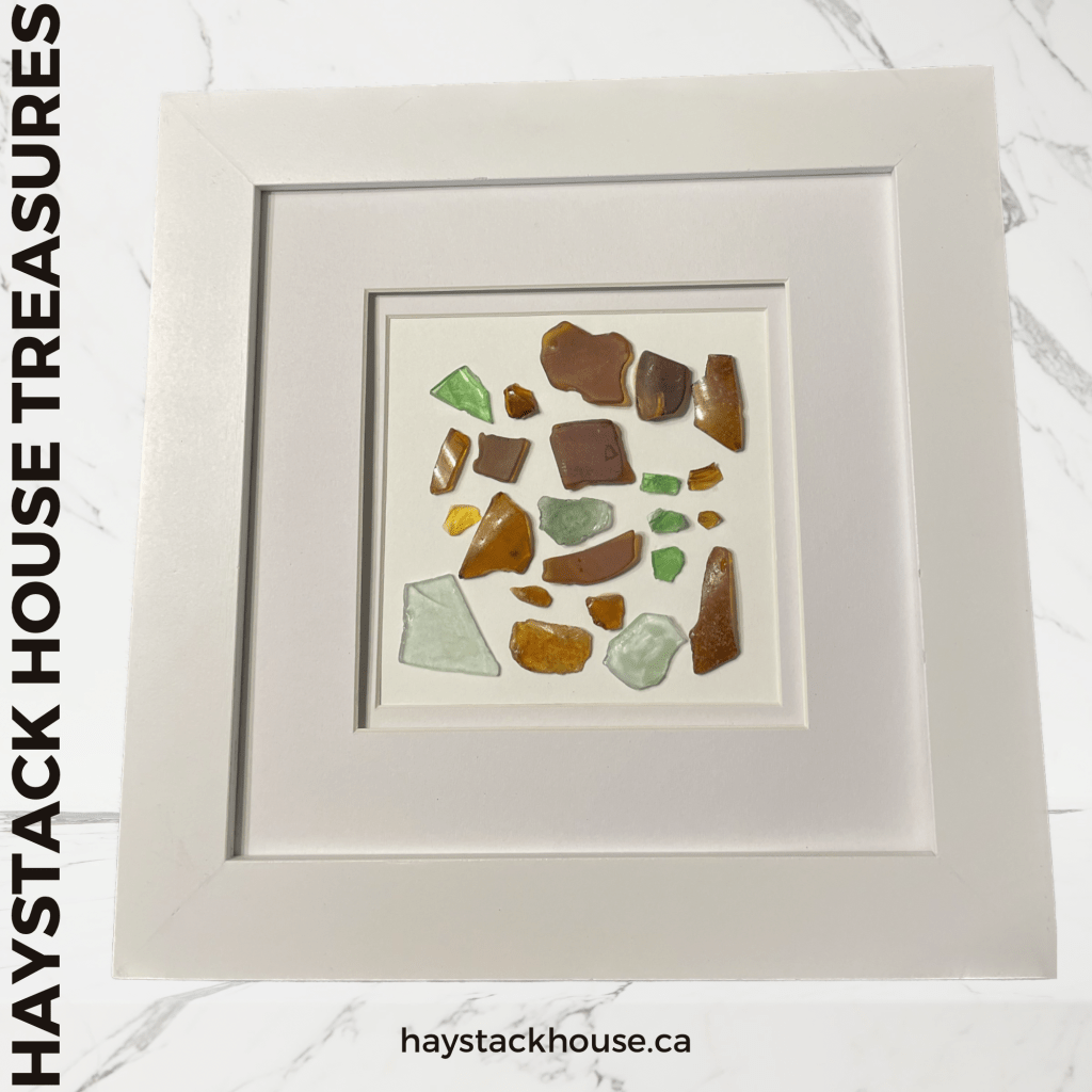 Sea Glass Art Treasures by Haystack House - sea glass collected on the West Coast of BC in a glass frame